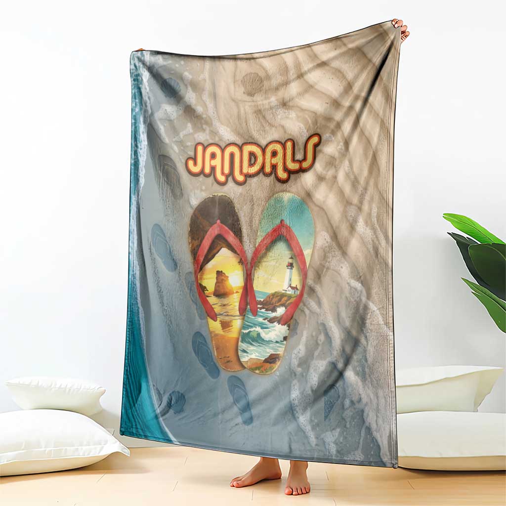 Kiwi Jandal Beach Life Blanket New Zealand Flip Flops Ocean Wave Surf Style
