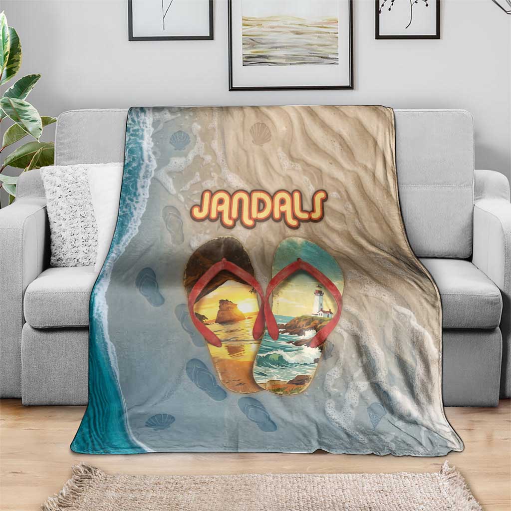 Kiwi Jandal Beach Life Blanket New Zealand Flip Flops Ocean Wave Surf Style