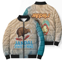 Kiwi Jandal Beach Life Bomber Puffer Jacket New Zealand Flip Flops Ocean Wave Surf Style