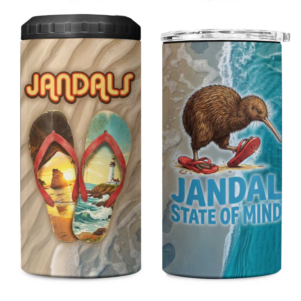 Kiwi Jandal Beach Life 4 in 1 Can Cooler Tumbler New Zealand Flip Flops Ocean Wave Surf Style