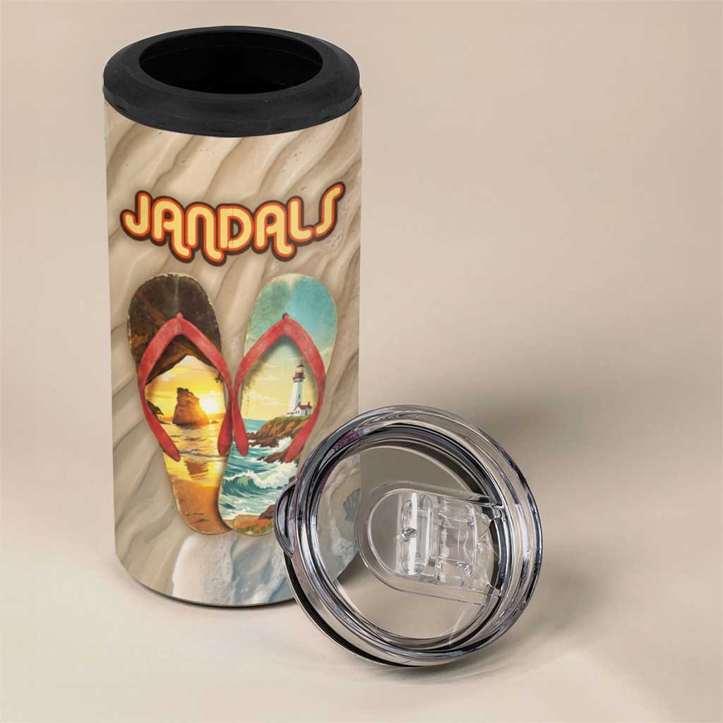 Kiwi Jandal Beach Life 4 in 1 Can Cooler Tumbler New Zealand Flip Flops Ocean Wave Surf Style TS04 - Polynesian Pride