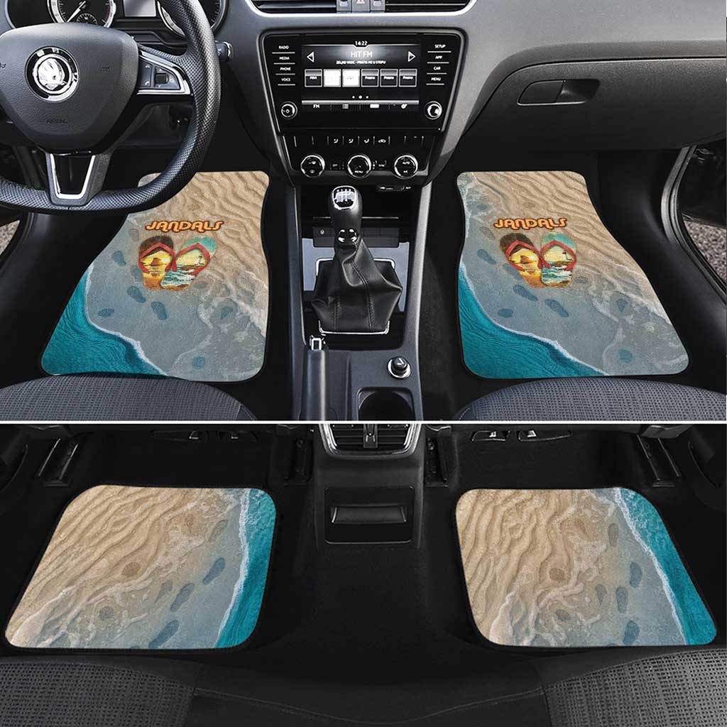 Kiwi Jandal Beach Life Car Mats New Zealand Flip Flops Ocean Wave Surf Style TS04 Set 4pcs Beige Cyan - Polynesian Pride