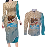 Kiwi Jandal Beach Life Couples Matching Long Sleeve Bodycon Dress and Long Sleeve Button Shirt New Zealand Flip Flops Ocean Wave Surf Style