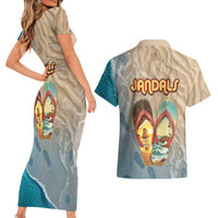 Kiwi Jandal Beach Life Couples Matching Short Sleeve Bodycon Dress and Hawaiian Shirt New Zealand Flip Flops Ocean Wave Surf Style