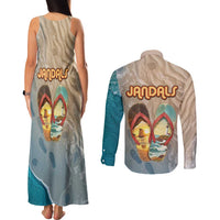 Kiwi Jandal Beach Life Couples Matching Tank Maxi Dress and Long Sleeve Button Shirt New Zealand Flip Flops Ocean Wave Surf Style TS04 - Polynesian Pride