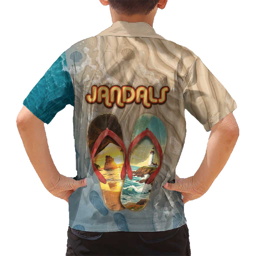 Kiwi Jandal Beach Life Family Matching Off The Shoulder Long Sleeve Dress and Hawaiian Shirt New Zealand Flip Flops Ocean Wave Surf Style TS04 - Polynesian Pride