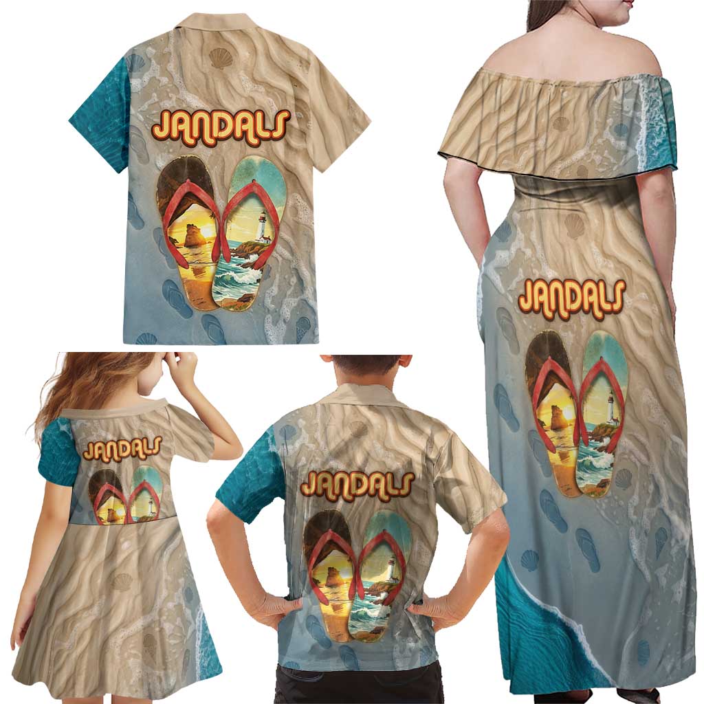 Kiwi Jandal Beach Life Family Matching Off Shoulder Maxi Dress and Hawaiian Shirt New Zealand Flip Flops Ocean Wave Surf Style TS04 - Polynesian Pride