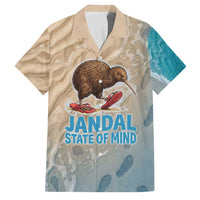 Kiwi Jandal Beach Life Family Matching Off Shoulder Short Dress and Hawaiian Shirt New Zealand Flip Flops Ocean Wave Surf Style TS04 Dad's Shirt - Short Sleeve Beige Cyan - Polynesian Pride
