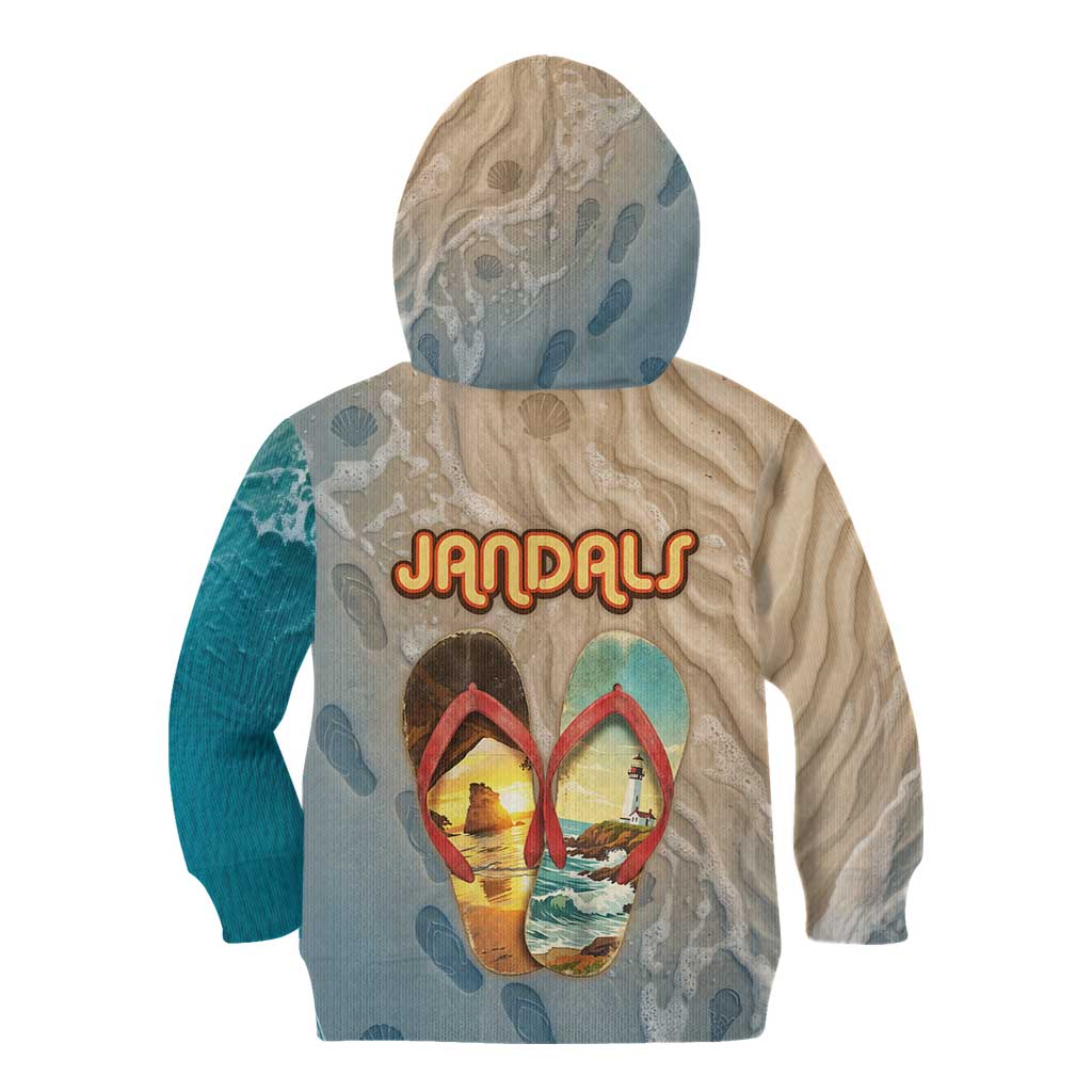 Kiwi Jandal Beach Life Kid Hoodie New Zealand Flip Flops Ocean Wave Surf Style TS04 - Polynesian Pride