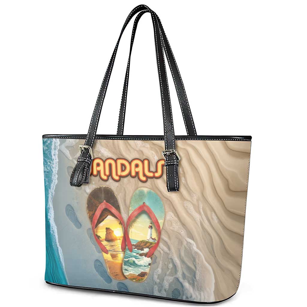 Kiwi Jandal Beach Life Leather Tote Bag New Zealand Flip Flops Ocean Wave Surf Style