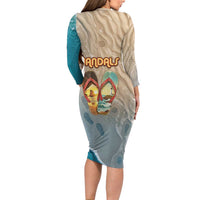 Kiwi Jandal Beach Life Long Sleeve Bodycon Dress New Zealand Flip Flops Ocean Wave Surf Style TS04 - Polynesian Pride