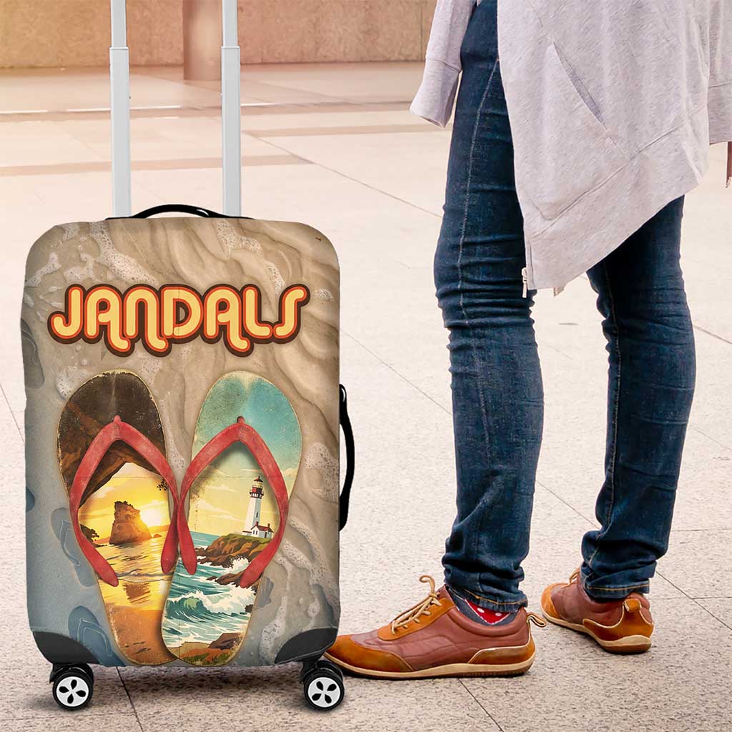 Kiwi Jandal Beach Life Luggage Cover New Zealand Flip Flops Ocean Wave Surf Style TS04 Beige Cyan - Polynesian Pride