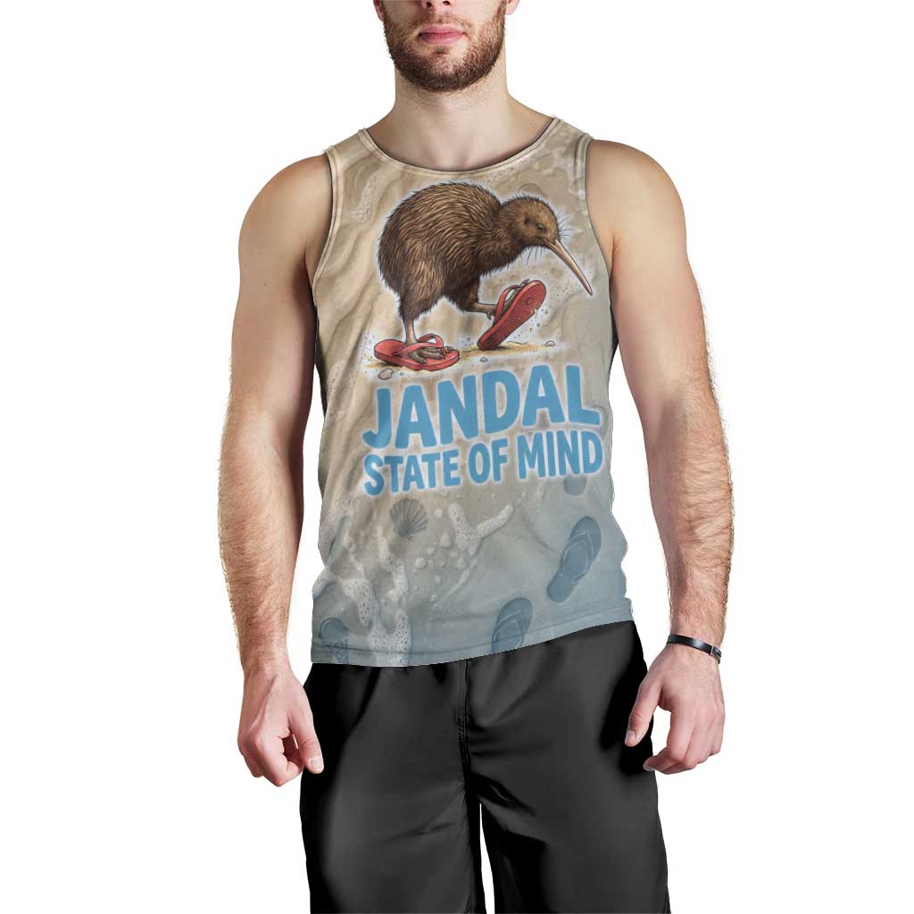 Kiwi Jandal Beach Life Men Tank Top New Zealand Flip Flops Ocean Wave Surf Style