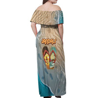 Kiwi Jandal Beach Life Off Shoulder Maxi Dress New Zealand Flip Flops Ocean Wave Surf Style TS04 - Polynesian Pride
