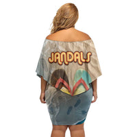 Kiwi Jandal Beach Life Off Shoulder Short Dress New Zealand Flip Flops Ocean Wave Surf Style TS04 - Polynesian Pride