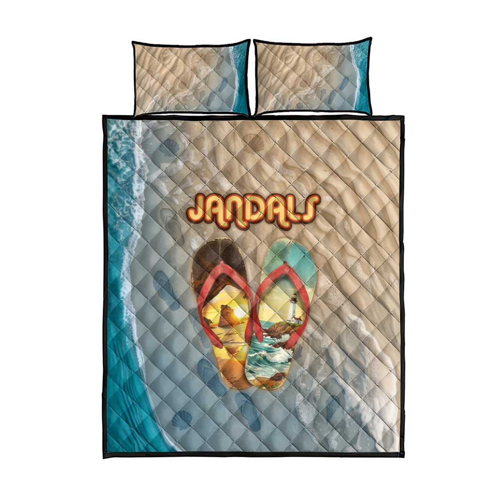 Kiwi Jandal Beach Life Quilt Bed Set New Zealand Flip Flops Ocean Wave Surf Style