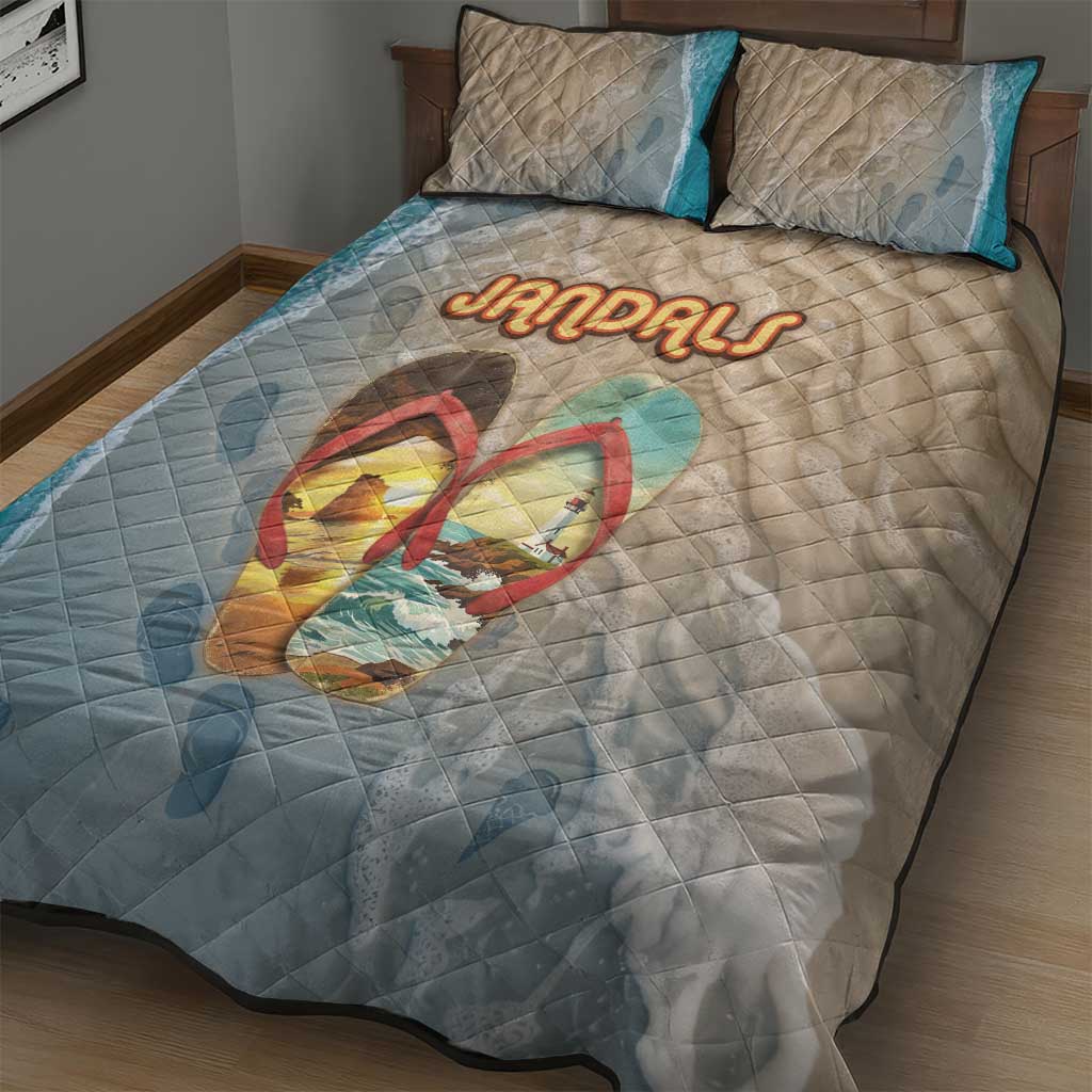 Kiwi Jandal Beach Life Quilt Bed Set New Zealand Flip Flops Ocean Wave Surf Style