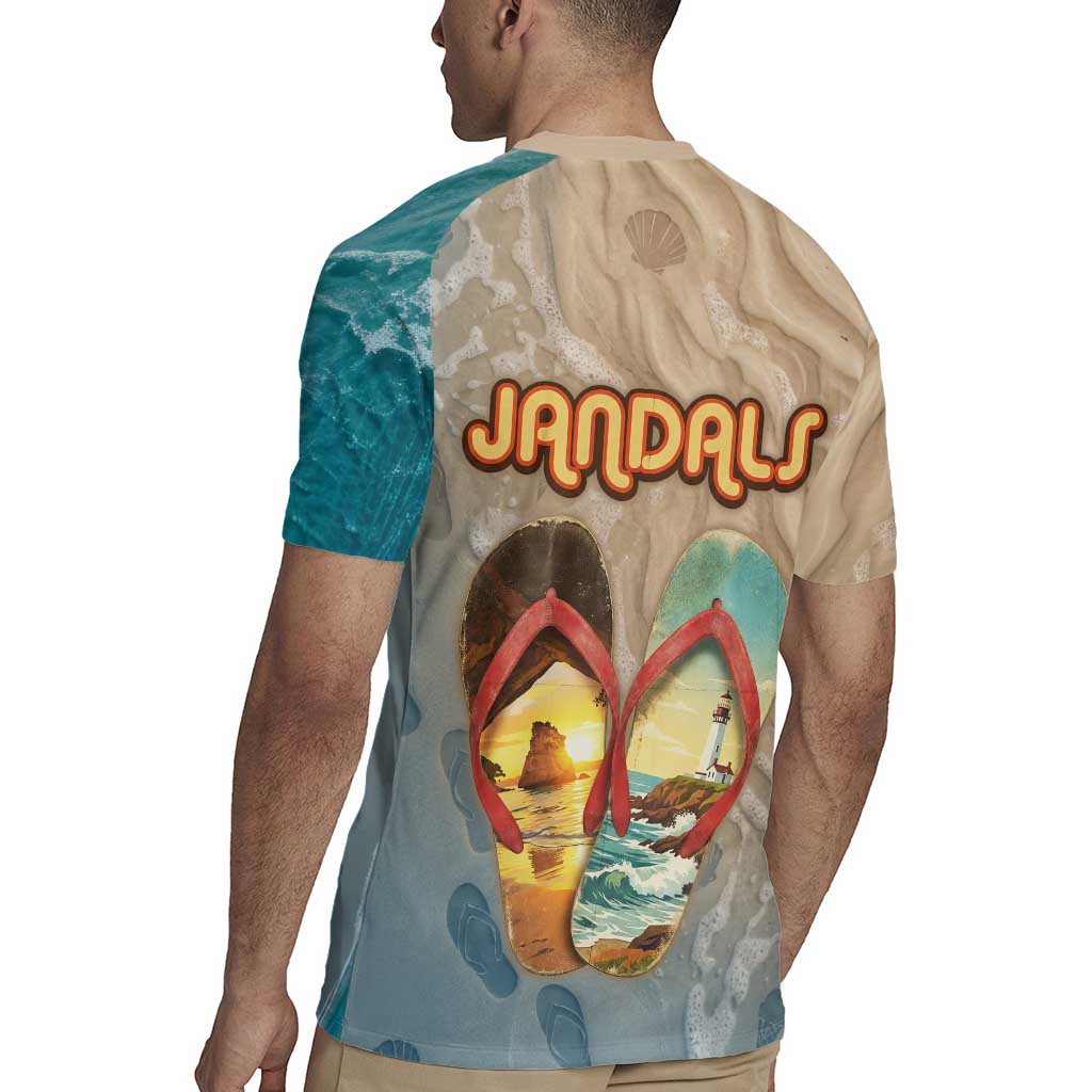 Kiwi Jandal Beach Life Rugby Jersey New Zealand Flip Flops Ocean Wave Surf Style