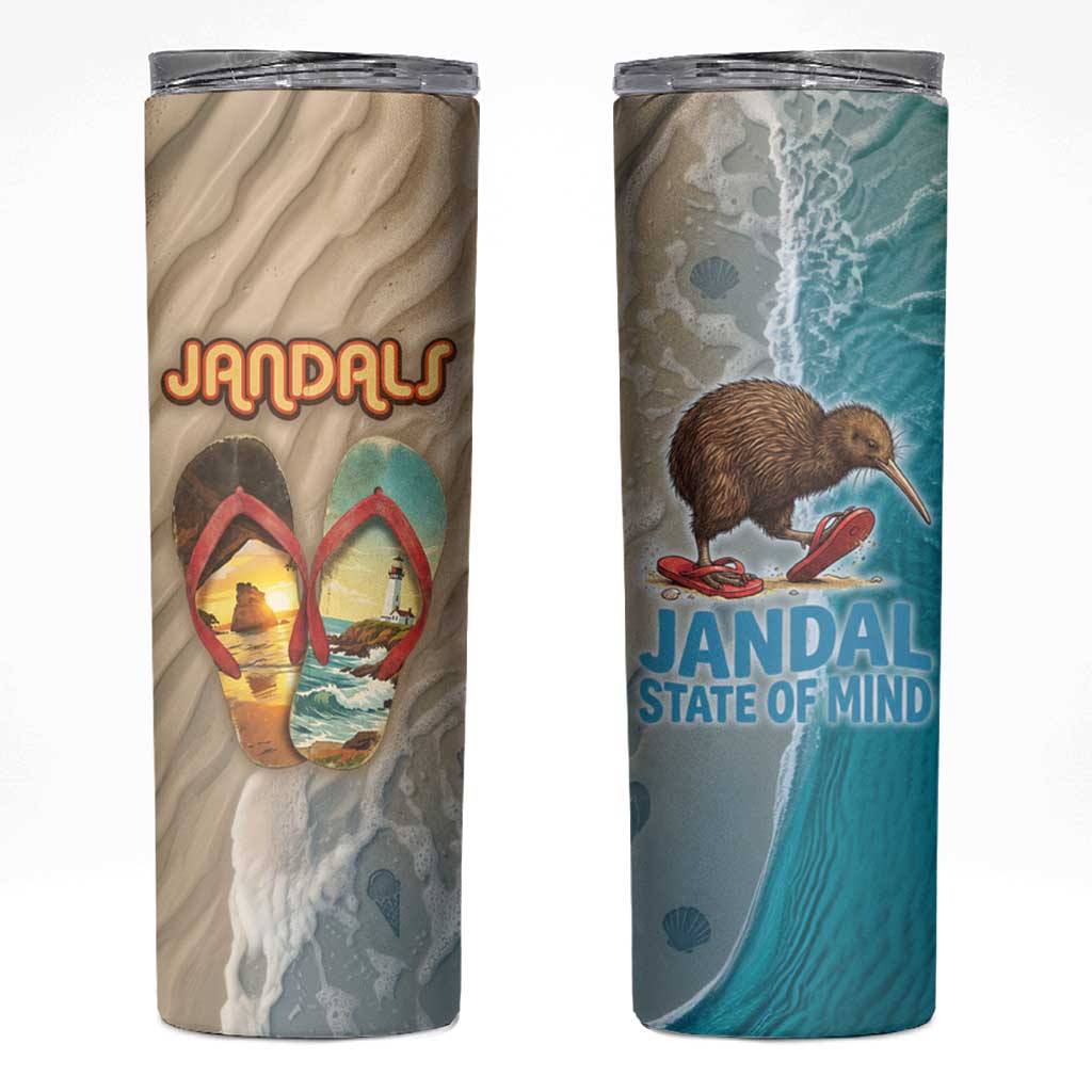Kiwi Jandal Beach Life Skinny Tumbler New Zealand Flip Flops Ocean Wave Surf Style