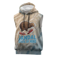 Kiwi Jandal Beach Life Sleeveless Hoodie New Zealand Flip Flops Ocean Wave Surf Style TS04 Beige Cyan - Polynesian Pride