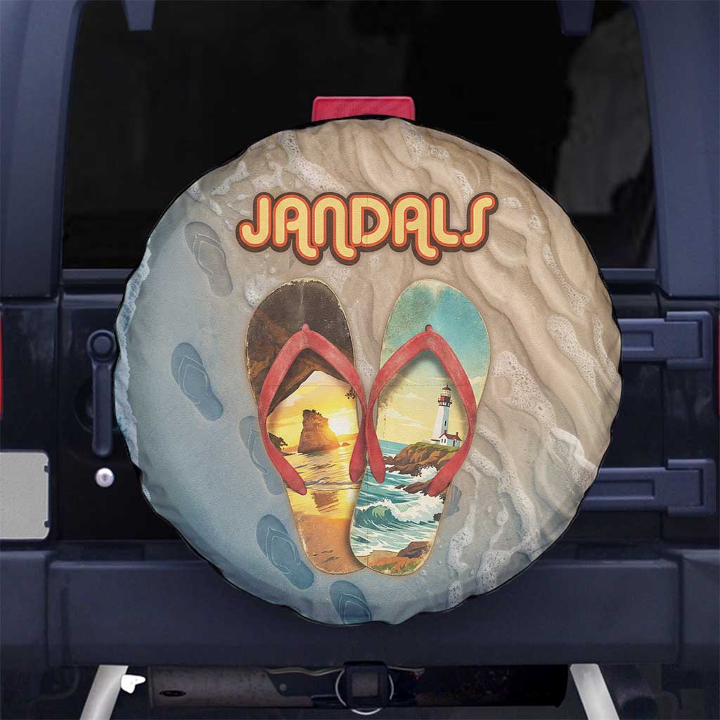 Kiwi Jandal Beach Life Spare Tire Cover New Zealand Flip Flops Ocean Wave Surf Style TS04 No hole Beige Cyan - Polynesian Pride