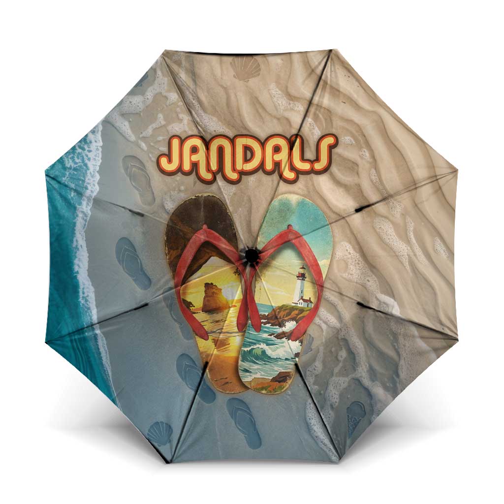 Kiwi Jandal Beach Life Umbrella New Zealand Flip Flops Ocean Wave Surf Style