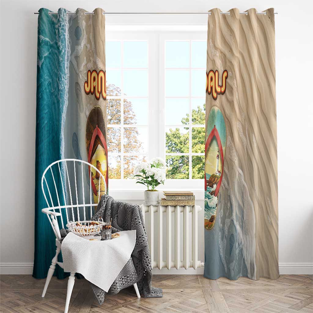 Kiwi Jandal Beach Life Window Curtain New Zealand Flip Flops Ocean Wave Surf Style