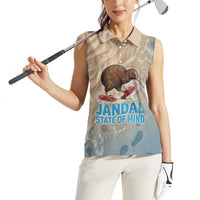 Kiwi Jandal Beach Life Women Sleeveless Polo Shirt New Zealand Flip Flops Ocean Wave Surf Style