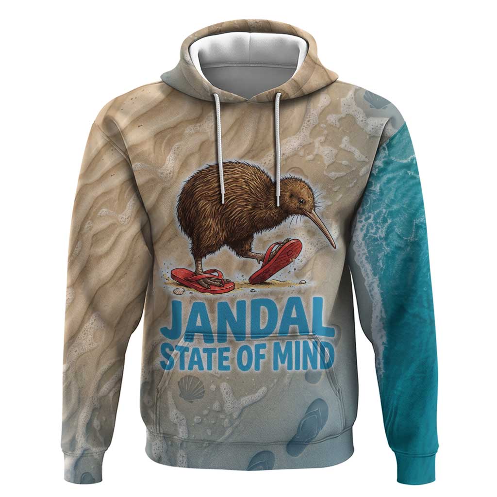 Kiwi Jandal Beach Life Zip Hoodie New Zealand Flip Flops Ocean Wave Surf Style TS04 Pullover Hoodie Beige Cyan - Polynesian Pride