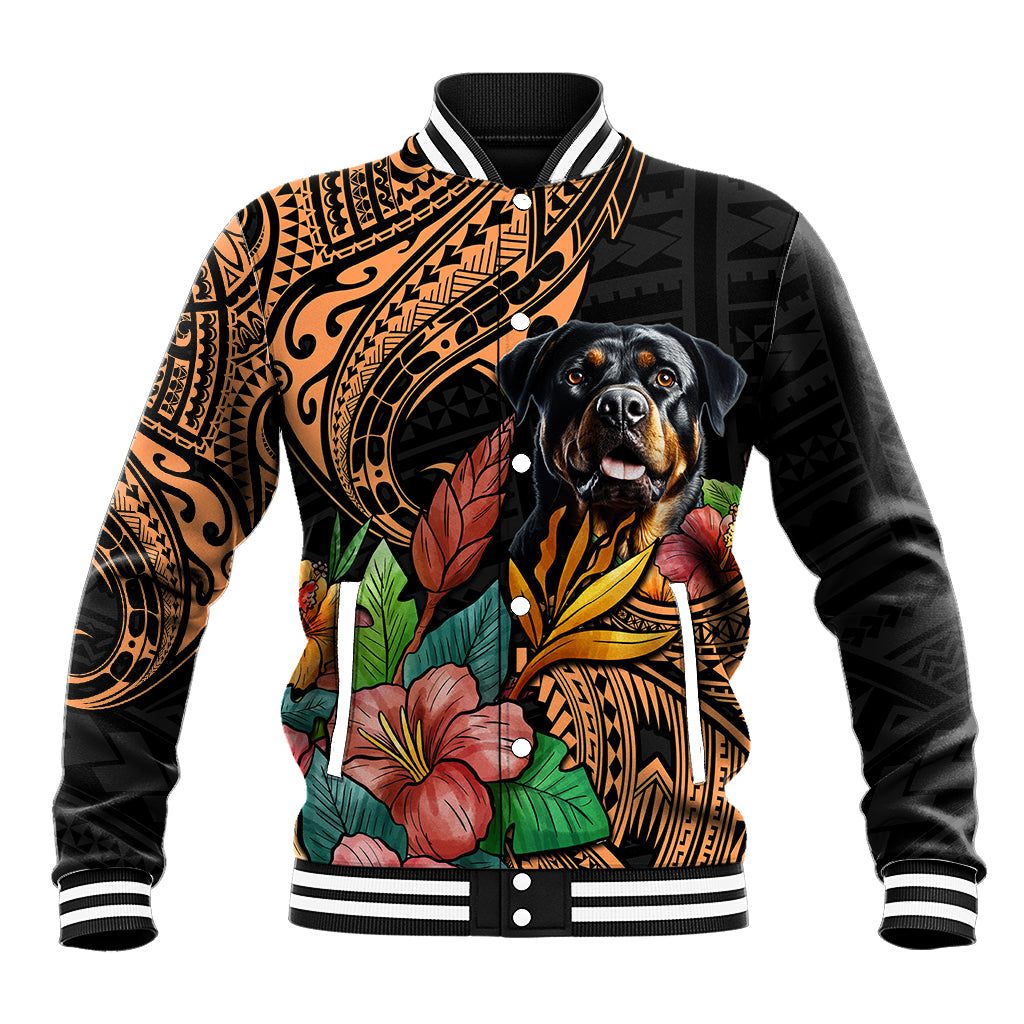 Polynesian Rottweiler Baseball Jacket Polynesian Pattern And Rottweiler TS04 Unisex Black - Polynesian Pride