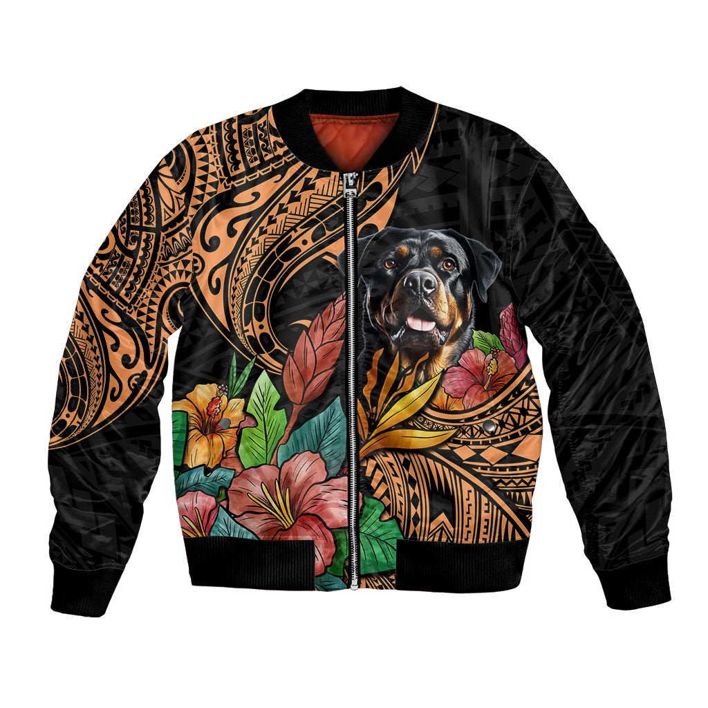 Polynesian Rottweiler Bomber Jacket Polynesian Pattern And Rottweiler TS04 Unisex Black - Polynesian Pride