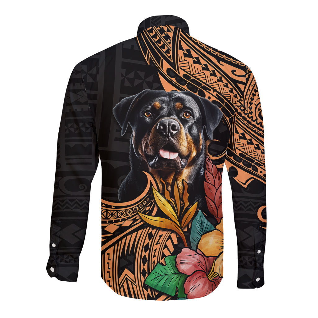 Polynesian Rottweiler Long Sleeve Button Shirt Polynesian Pattern And Rottweiler TS04 - Polynesian Pride