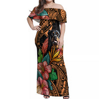 Polynesian Rottweiler Off Shoulder Maxi Dress Polynesian Pattern And Rottweiler TS04 Women Black - Polynesian Pride