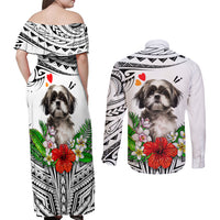 Polynesian Shih Tzu Couples Matching Off Shoulder Maxi Dress and Long Sleeve Button Shirts Polynesian Pattern And Shih Tzu TS04 - Polynesian Pride