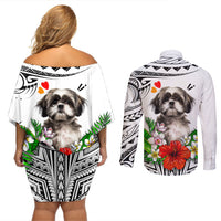 Polynesian Shih Tzu Couples Matching Off Shoulder Short Dress and Long Sleeve Button Shirts Polynesian Pattern And Shih Tzu TS04 - Polynesian Pride