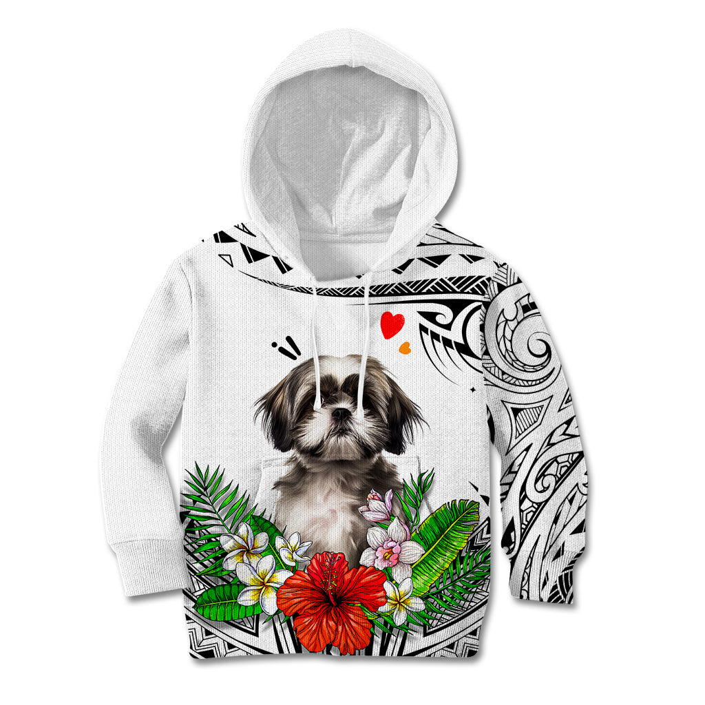 Polynesian Shih Tzu Kid Hoodie Polynesian Pattern And Shih Tzu TS04 Hoodie White - Polynesian Pride