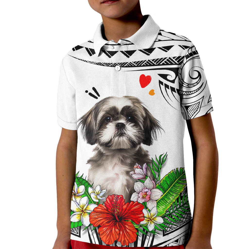 Polynesian Shih Tzu Kid Polo Shirt Polynesian Pattern And Shih Tzu TS04 Kid White - Polynesian Pride