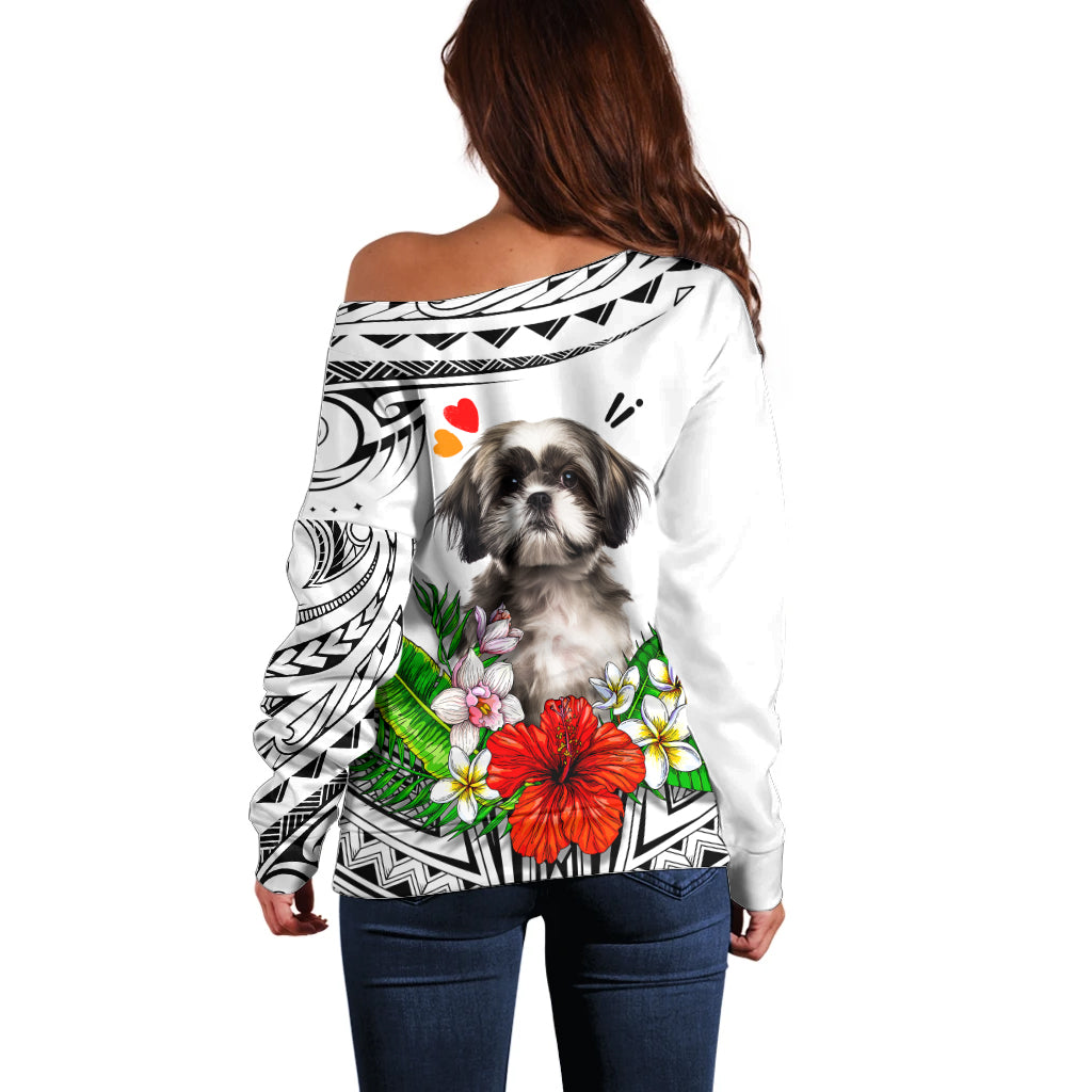 Polynesian Shih Tzu Off Shoulder Sweater Polynesian Pattern And Shih Tzu TS04 - Polynesian Pride