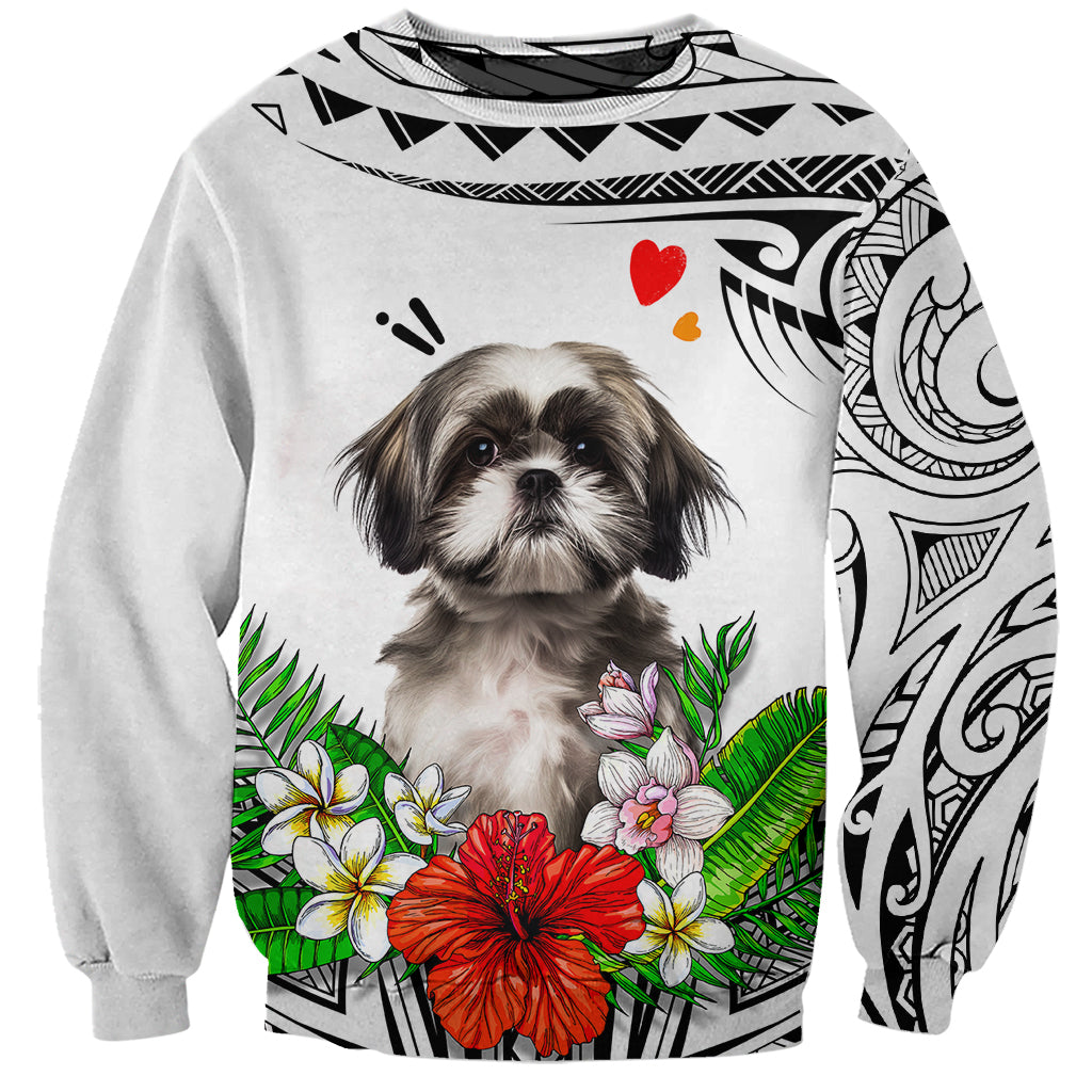 Polynesian Shih Tzu Sweatshirt Polynesian Pattern And Shih Tzu TS04 Unisex White - Polynesian Pride