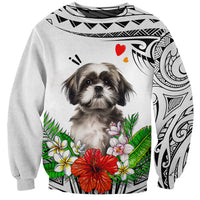 Polynesian Shih Tzu Sweatshirt Polynesian Pattern And Shih Tzu TS04 Unisex White - Polynesian Pride