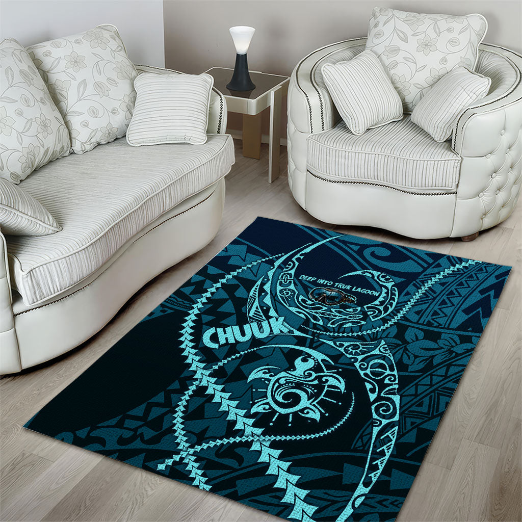Chuuk Deep Into Truk Lagoon Area Rug Polynesian Tribal Pattern Wreck Diving Teal Ship Art