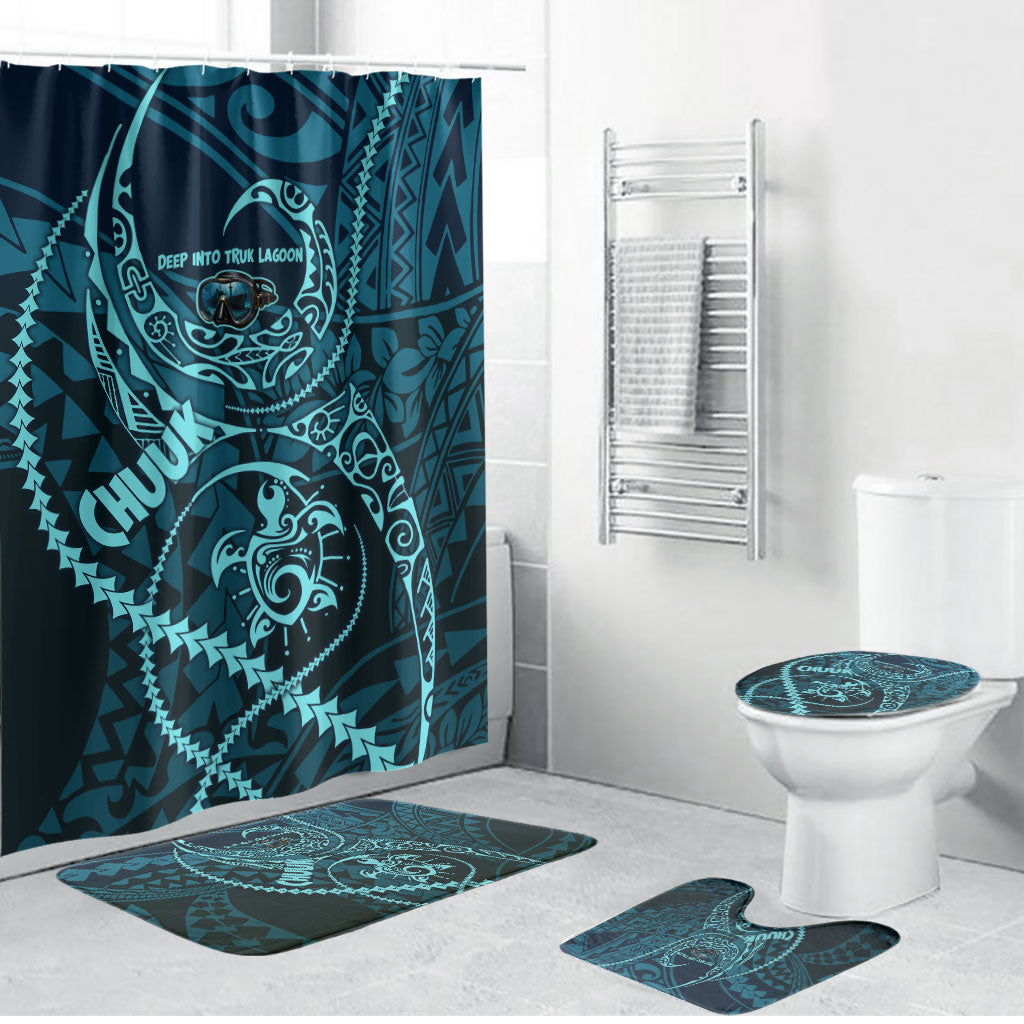 Chuuk Deep Into Truk Lagoon Bathroom Set Polynesian Tribal Pattern Wreck Diving Teal Ship Art TS04 Bathroom Set (4 pcs) Blue Black - Polynesian Pride