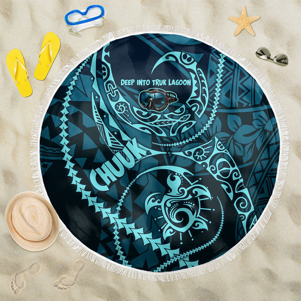 Chuuk Deep Into Truk Lagoon Beach Blanket Polynesian Tribal Pattern Wreck Diving Teal Ship Art
