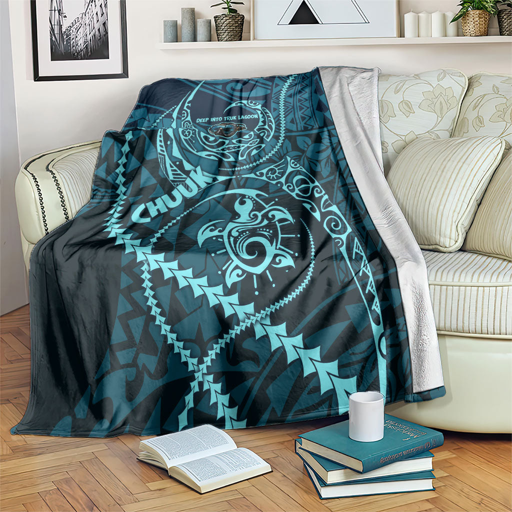 Chuuk Deep Into Truk Lagoon Blanket Polynesian Tribal Pattern Wreck Diving Teal Ship Art