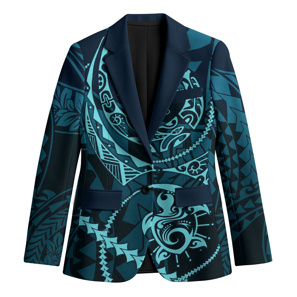 Chuuk Deep Into Truk Lagoon Blazer Polynesian Tribal Pattern Wreck Diving Teal Ship Art TS04 Unisex Blue Black - Polynesian Pride
