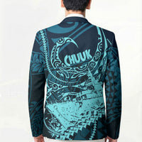 Chuuk Deep Into Truk Lagoon Blazer Polynesian Tribal Pattern Wreck Diving Teal Ship Art