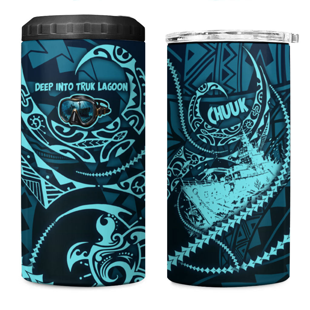 Chuuk Deep Into Truk Lagoon 4 in 1 Can Cooler Tumbler Polynesian Tribal Pattern Wreck Diving Teal Ship Art TS04 One Size: 16 oz Blue Black - Polynesian Pride