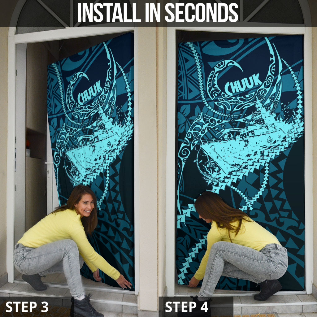 Chuuk Deep Into Truk Lagoon Door Cover Polynesian Tribal Pattern Wreck Diving Teal Ship Art