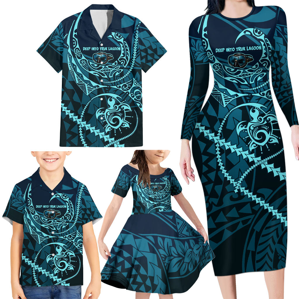 Chuuk Deep Into Truk Lagoon Family Matching Long Sleeve Bodycon Dress and Hawaiian Shirt Polynesian Tribal Pattern Wreck Diving Teal Ship Art TS04 - Polynesian Pride