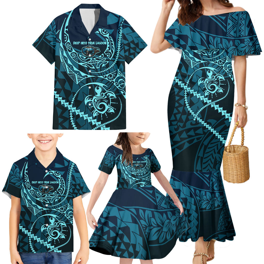 Chuuk Deep Into Truk Lagoon Family Matching Mermaid Dress and Hawaiian Shirt Polynesian Tribal Pattern Wreck Diving Teal Ship Art TS04 - Polynesian Pride